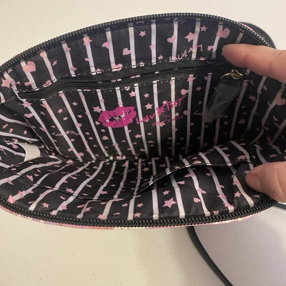 Luv Betsy By Betsey Johnson Crossbody Purse Black Purple Logo Faux Leather - Picture 6 of 6